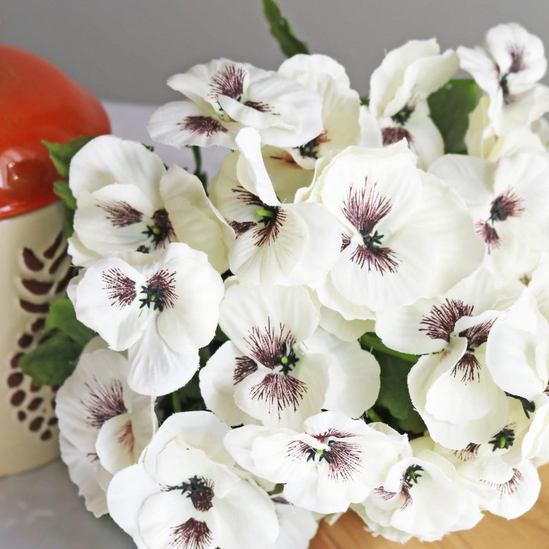 Htmeing 17 Inch Artificial Pansy Flowers Home Office Wedding Decoration (White) - Image 3
